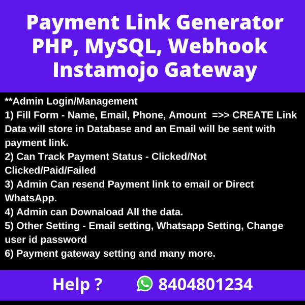 Payment Link Generator PHP, MySQL, Webhook Instamojo Gateway